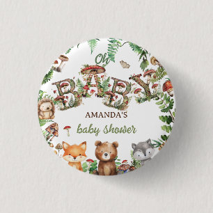Macaron Rond 2,50 Cm Animaux Rustiques de la Forêt Botanique Baby Showe