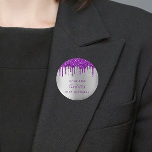 Macaron Rond 2,50 Cm Anniversaire argent violet parties scintillant per