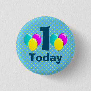 Macaron Rond 2,50 Cm Anniversaire, Ballons, Pois Bleus personnalisable