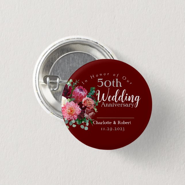Macaron Rond 2,50 Cm Anniversaire Mariage personnalisé du 50e couple ro (Devant & derrière)