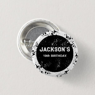 Macaron Rond 2,50 Cm Anniversaire noir et blanc Grunge Paint Splatter