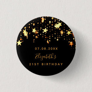 Macaron Rond 2,50 Cm Anniversaire noir étoiles or personnalisé monogram
