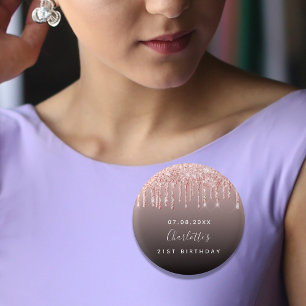 Macaron Rond 2,50 Cm Anniversaire noir rose or parties scintillant nom 