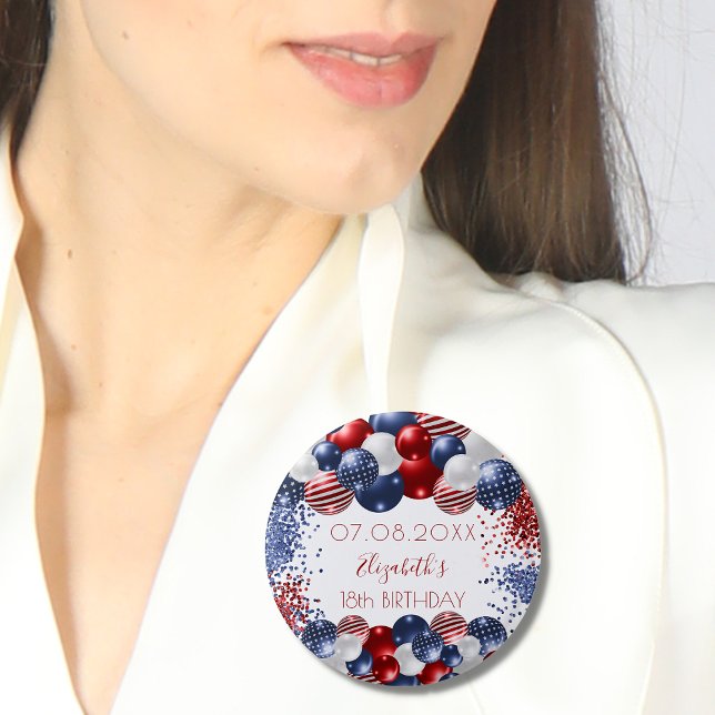 Macaron Rond 2,50 Cm Anniversaire patriotique USA rouge blanc bleu (Créateur téléchargé)