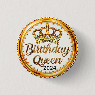 Macaron Rond 2,50 Cm Anniversaire Queen Gold Crown Party 2024 Filles An