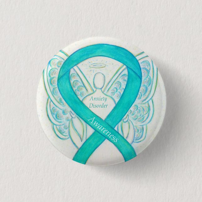 Macaron Rond 2,50 Cm Anxiété Trouble Sensibilisation Angle Turquoise Ru (Devant)