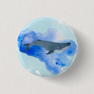 Macaron Rond 2,50 Cm Aquarelle Baleine Bleu Océan Plage Bleu Aqua