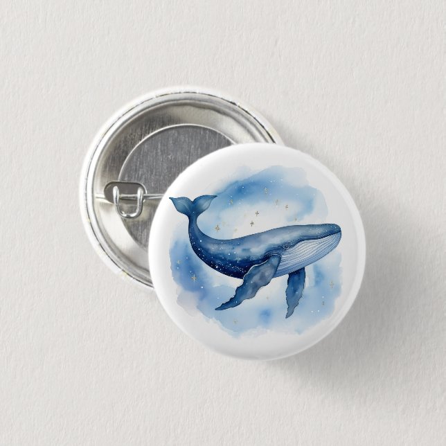 Macaron Rond 2,50 Cm Aquarelle Baleine céleste (Devant & derrière)