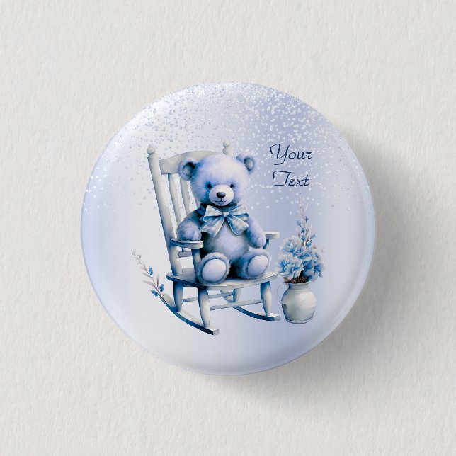 Macaron Rond 2,50 Cm Aquarelle Bleu Bébé Bouton Ours (Devant)