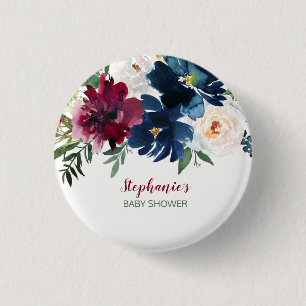 Macaron Rond 2,50 Cm Aquarelle Bourgogne Baby shower des fleurs de la m