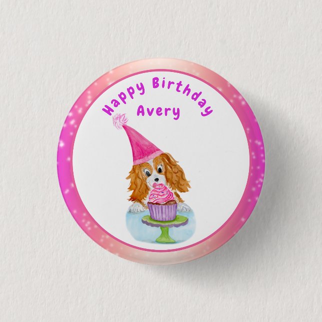 Macaron Rond 2,50 Cm Aquarelle Cavalier King Charles Cupcake Anniversai (Devant)