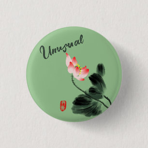 Macaron Rond 2,50 Cm Aquarelle cool Flore Lotus Dessin à main levée