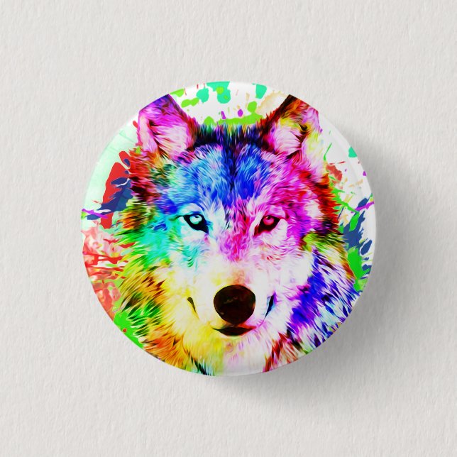 Macaron Rond 2,50 Cm Aquarelle couleur Wolf Art (Devant)
