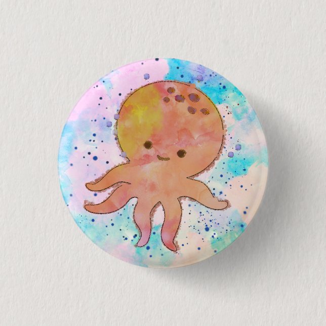 Macaron Rond 2,50 Cm Aquarelle de caricature de poulpe mignonne (Devant)