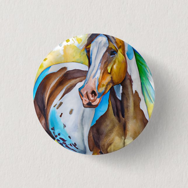 Macaron Rond 2,50 Cm Aquarelle de Cheval de peinture (Devant)