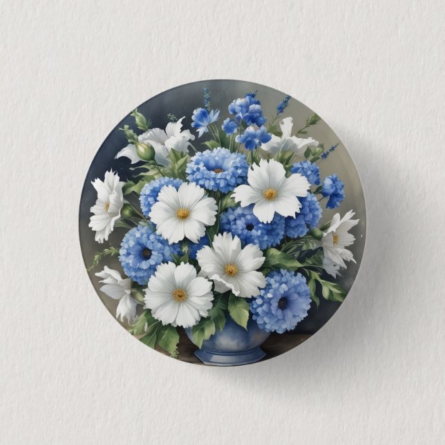 Macaron Rond 2,50 Cm Aquarelle élégante Vase Fleurs (Devant)