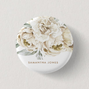 Macaron Rond 2,50 Cm Aquarelle florale minimaliste moderne Peonie blanc