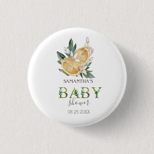 Macaron Rond 2,50 Cm Aquarelle Lemons Baby shower botanique (Devant)