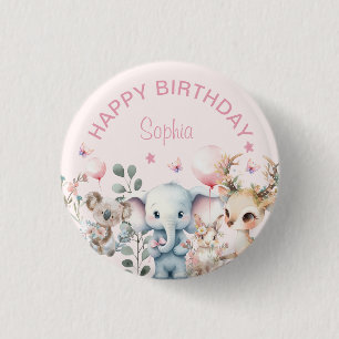 Macaron Rond 2,50 Cm Aquarelle mignonne Animaux sauvages Fille rose Ann