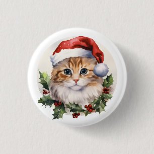 Macaron Rond 2,50 Cm Aquarelle mignonne Chat De Noël À Santa Hat