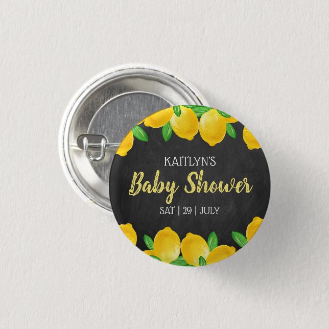 Macaron Rond 2,50 Cm Aquarelle moderne Baby shower citronnier (Devant & derrière)