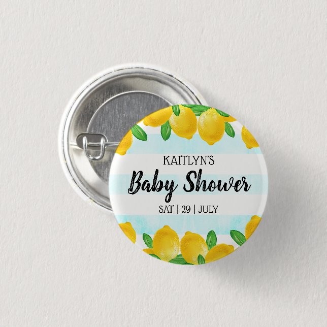 Macaron Rond 2,50 Cm Aquarelle moderne Baby shower citronnier (Devant & derrière)