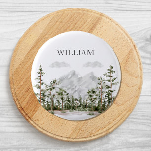 Macaron Rond 2,50 Cm Aquarelle monogramme Montagne et forêt