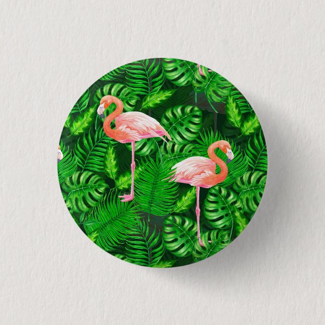 Macaron Rond 2,50 Cm Aquarelle tropicale Flamant rose (Devant)