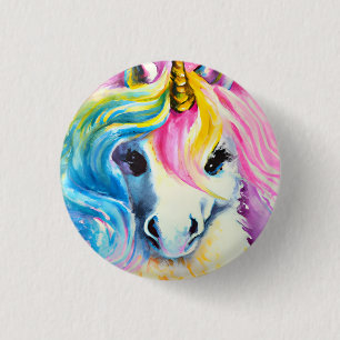 Macaron Rond 2,50 Cm Aquarelle Unicorne arc-en-ciel