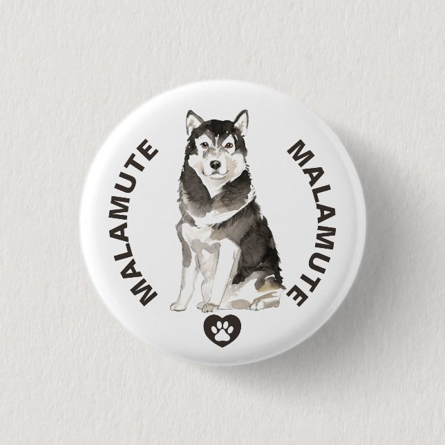 Macaron Rond 2,50 Cm Aquarelles de race de chien de malamute mignonnes (Devant)