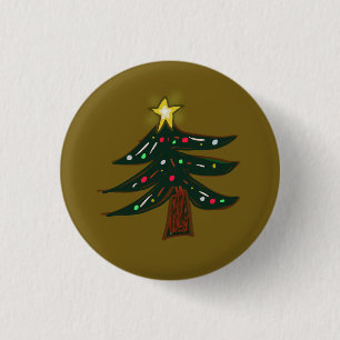 Macaron Rond 2,50 Cm Arbre de Noël dessiné à la main avec étoile
