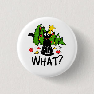Macaron Rond 2,50 Cm Arbre de Noël drôle de chat noir Noël joyeux Santa