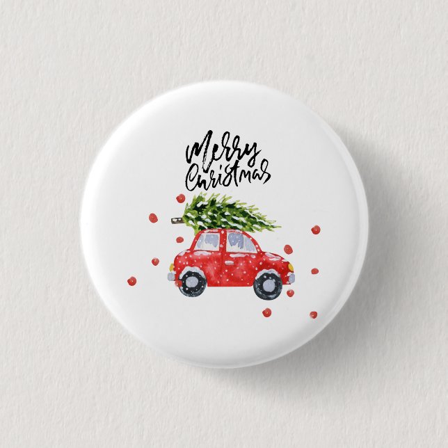 Macaron Rond 2,50 Cm Arbre de Noël en voiture rouge (Devant)
