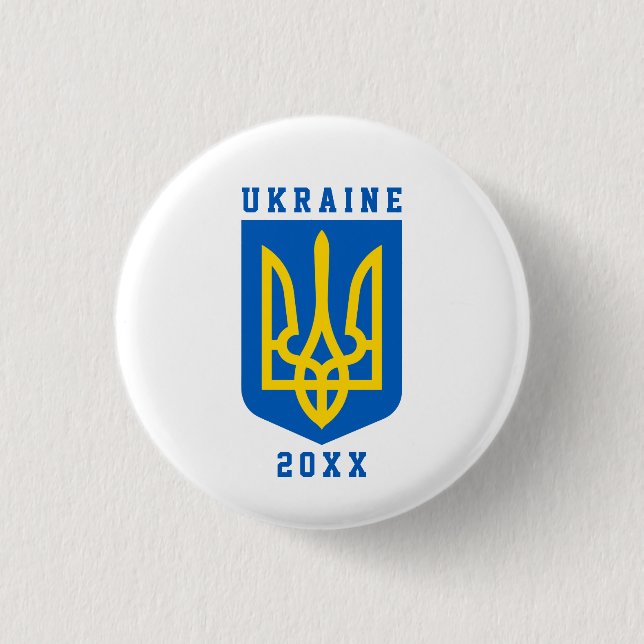Macaron Rond 2,50 Cm Armoiries de l'UKRAINE et année sur BLANC (Devant)