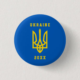 Macaron Rond 2,50 Cm Armoiries de l'UKRAINE et année sur BLEU