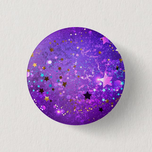 Macaron Rond 2,50 Cm Arrière - plan de feuille violet avec étoiles (Devant)