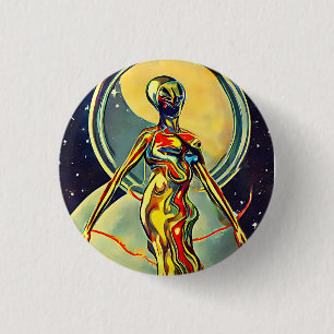 Macaron Rond 2,50 Cm Art Orignal Liquid Metal Alien femme Abstraite