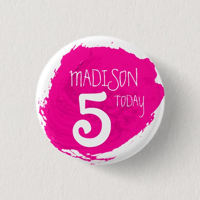 Macaron Rond 2,50 Cm Art partie paint dab rose nom bouton âge (Devant)
