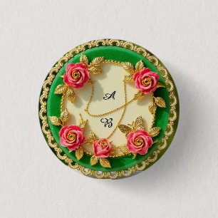 Macaron Rond 2,50 Cm Assiette décorative à bordure verte avec rose rose