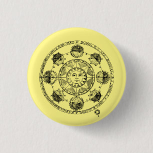 Macaron Rond 2,50 Cm Astrologie vintage Roue Zodiaque