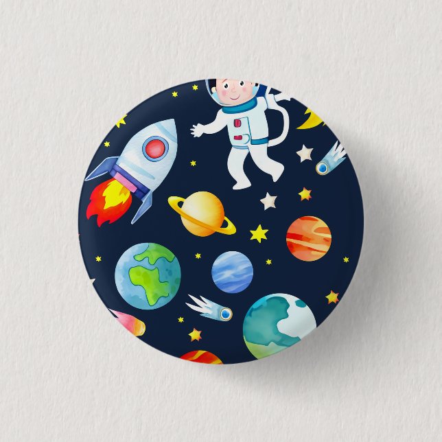 Macaron Rond 2,50 Cm Astronaut in Space Planets and Rockets Pattern (Devant)