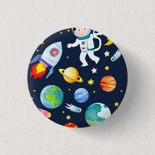 Macaron Rond 2,50 Cm Astronaute dans l'espace Planètes et Fusées Motif
