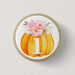 Macaron Rond 2,50 Cm Automne Floral Citrouille Baby Girl's 1st Birthday