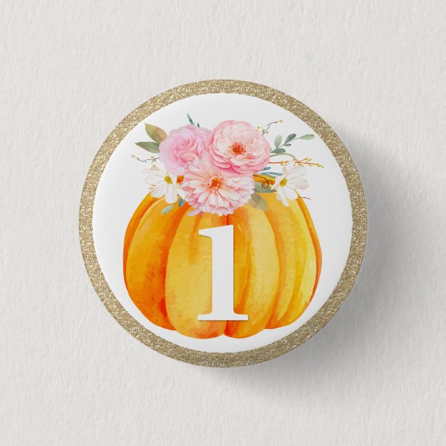 Macaron Rond 2,50 Cm Automne Floral Citrouille Baby Girl's 1st Birthday (Devant)