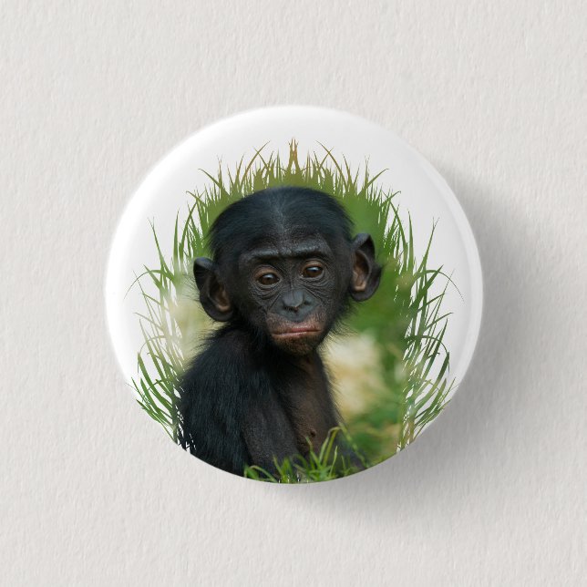 Macaron Rond 2,50 Cm Baby Ape dans l'herbe (Devant)