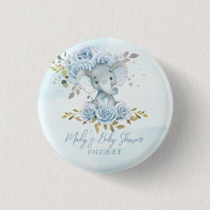 Macaron Rond 2,50 Cm Baby Blue Floral mignonne Elephant Baby shower gar