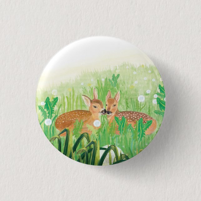 Macaron Rond 2,50 Cm Baby Deer - Fawns in Tall Grass Illustration (Devant)