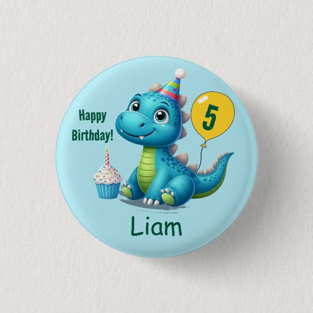 Macaron Rond 2,50 Cm Baby Dino Birthday Button! (Devant)