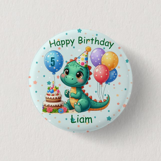 Macaron Rond 2,50 Cm Baby Dino Birthday Button (Devant)