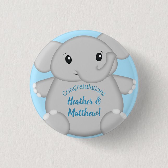 Macaron Rond 2,50 Cm Baby shower Blue Elephant (Devant)